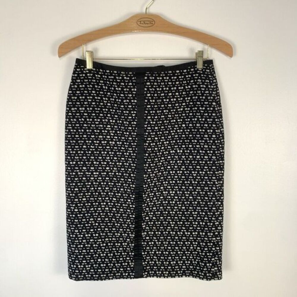 Doncaster Cotton Blend Pencil Skirt Textured Silk Lining Black White Size 6